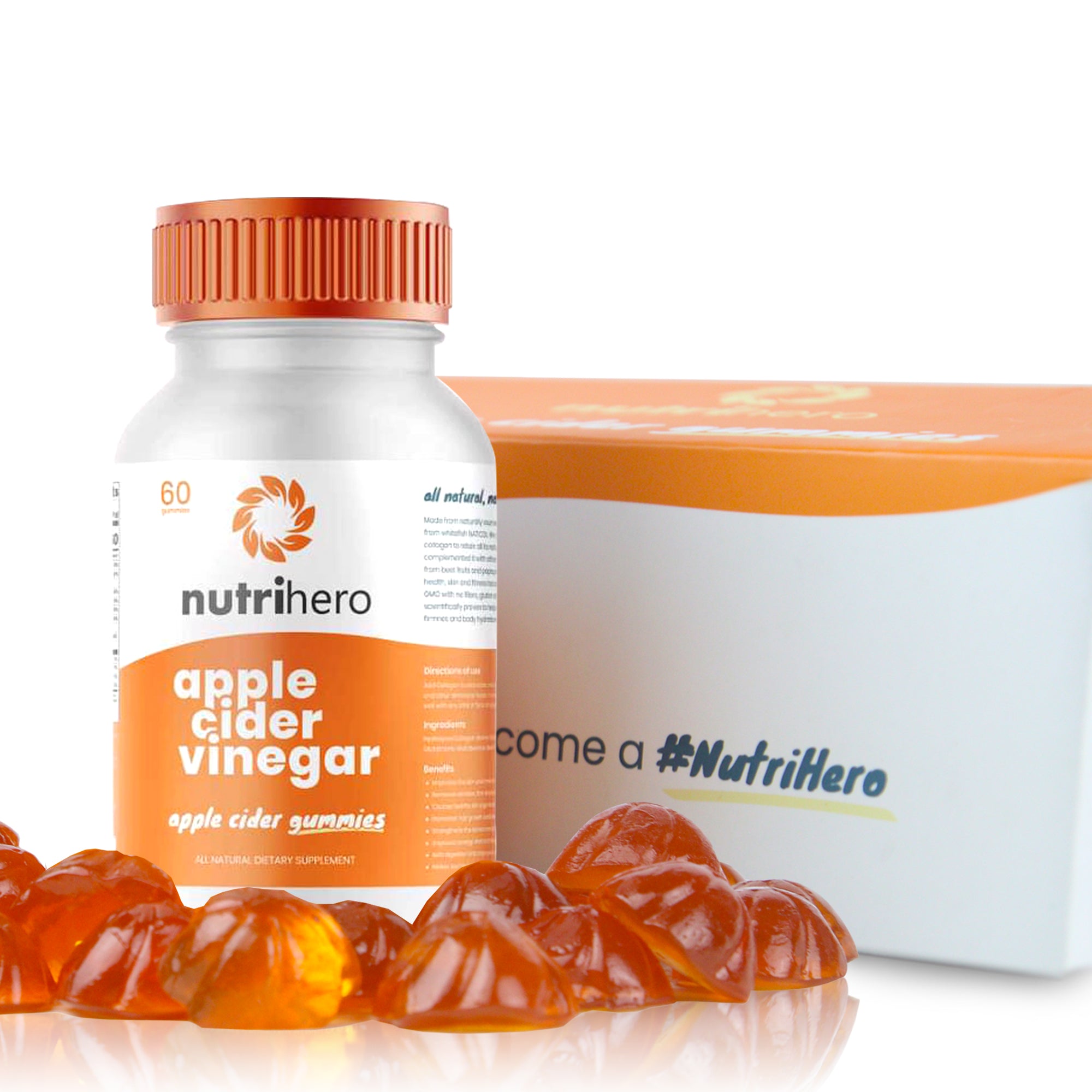 Nutrihero – Best Pure Organic Apple Cider Vinegar Gummies - 60 Count – ACV Supplement for Weight Loss and Support Healthy Digestion