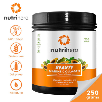 Nutrihero - Best beauty Marine Collagen Peptides Supplement Powder with Vitamin C and Papaya